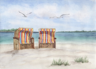 Poster DIN-A4 Eckernförde Strand bunte Strandkörbe - EKF4